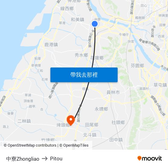 中寮Zhongliao to Pitou map