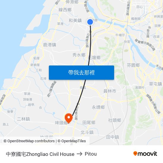 中寮國宅Zhongliao Civil House to Pitou map