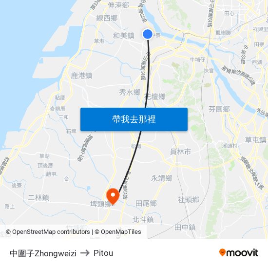 中圍子Zhongweizi to Pitou map