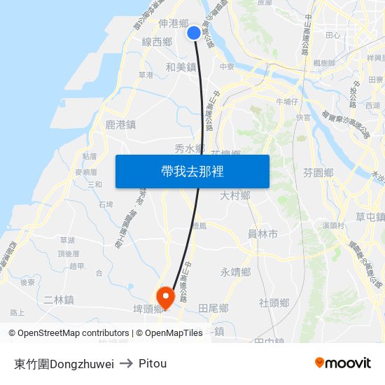 東竹圍Dongzhuwei to Pitou map