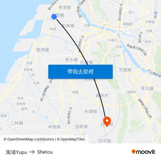 寓埔Yupu to Shetou map
