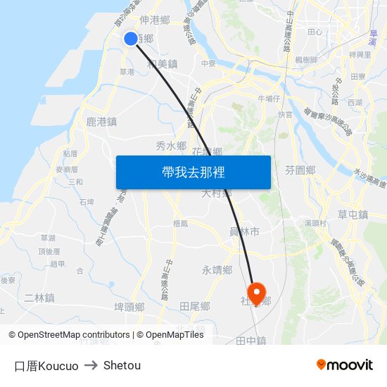 口厝Koucuo to Shetou map