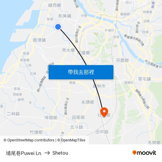 埔尾巷Puwei Ln. to Shetou map