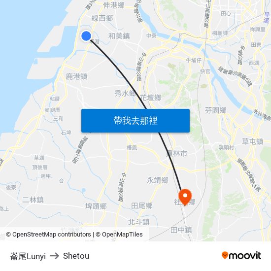 崙尾Lunyi to Shetou map