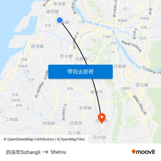 四張犁Sizhangli to Shetou map