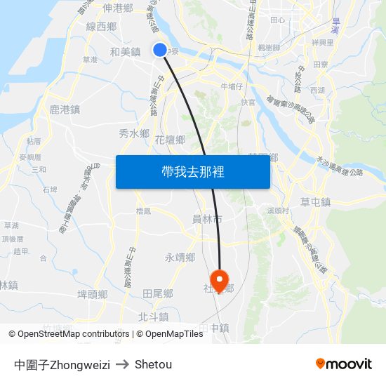 中圍子Zhongweizi to Shetou map