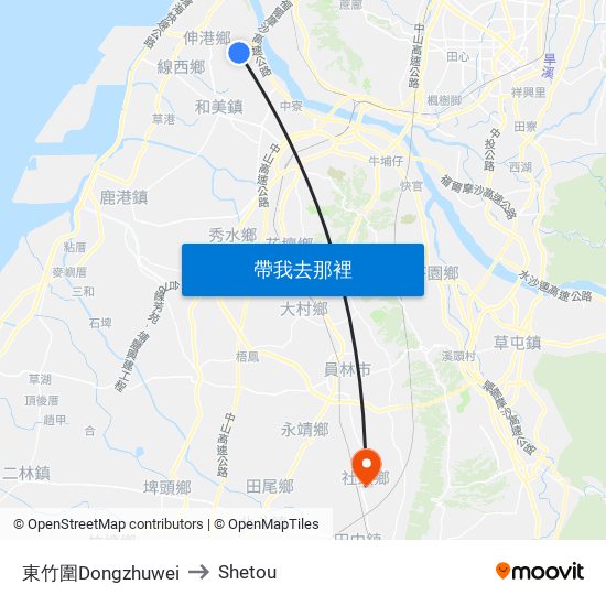東竹圍Dongzhuwei to Shetou map