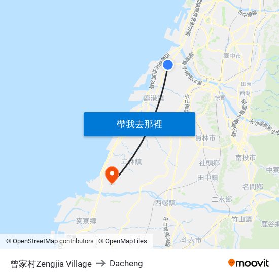曾家村Zengjia Village to Dacheng map