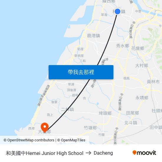 和美國中Hemei Junior High School to Dacheng map