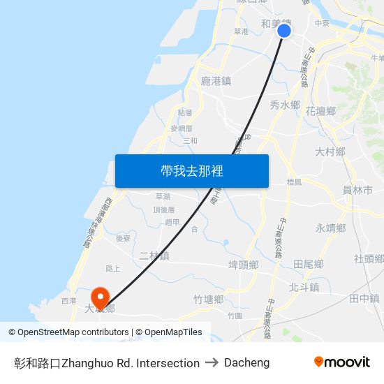 彰和路口Zhanghuo Rd. Intersection to Dacheng map