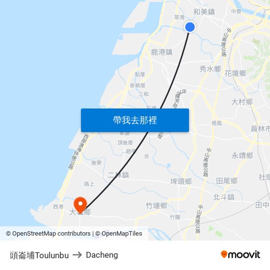 頭崙埔Toulunbu to Dacheng map