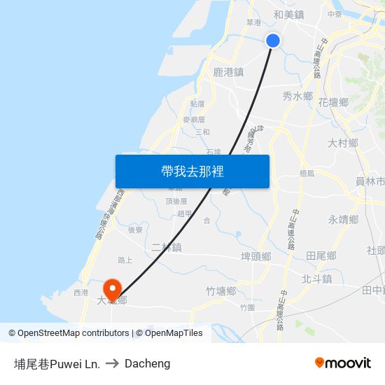 埔尾巷Puwei Ln. to Dacheng map