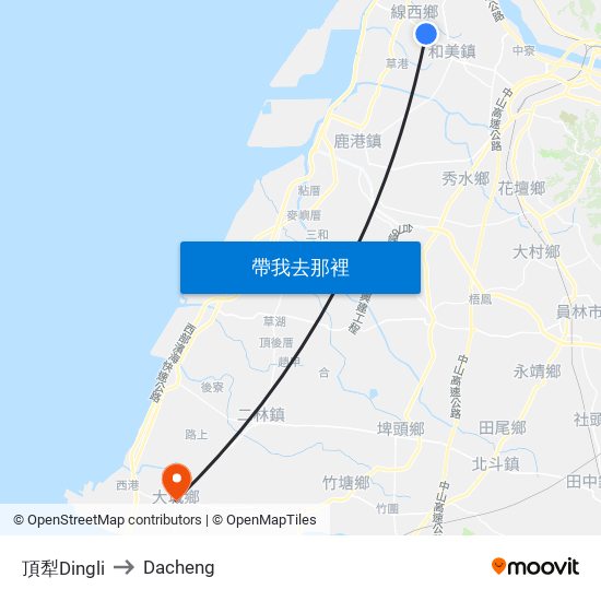 頂犁Dingli to Dacheng map