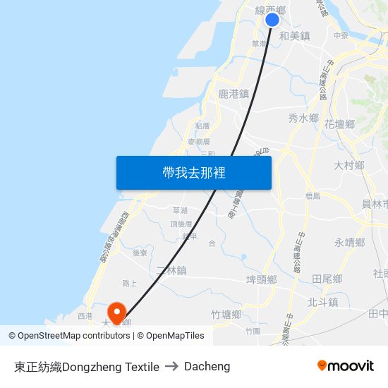 東正紡織Dongzheng Textile to Dacheng map