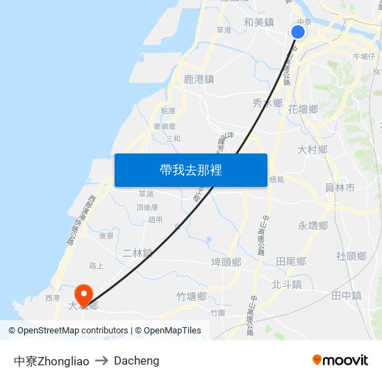 中寮Zhongliao to Dacheng map