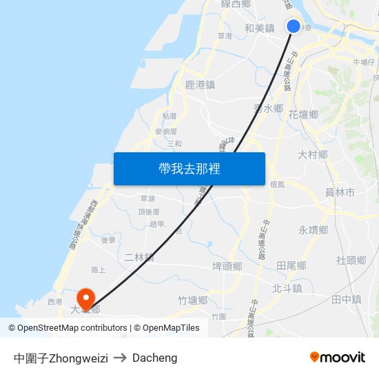 中圍子Zhongweizi to Dacheng map