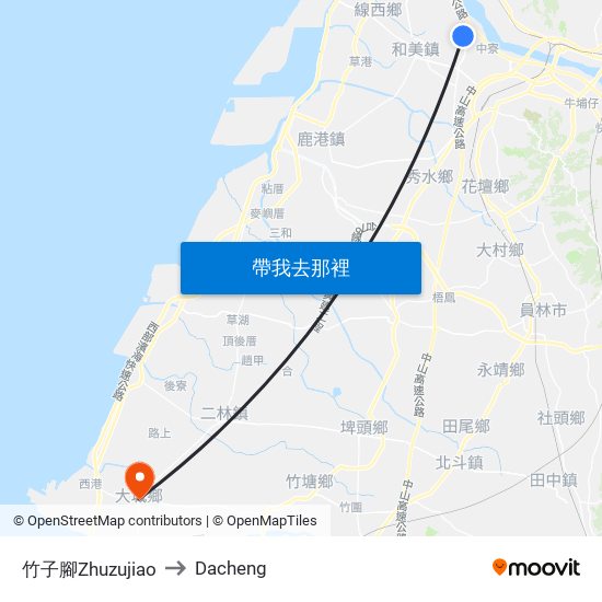 竹子腳Zhuzujiao to Dacheng map