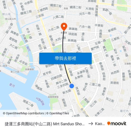 捷運三多商圈站(中山二路) Mrt Sanduo Shopping District Station (Jhongshan 2nd Rd.) to Kaohsiung map