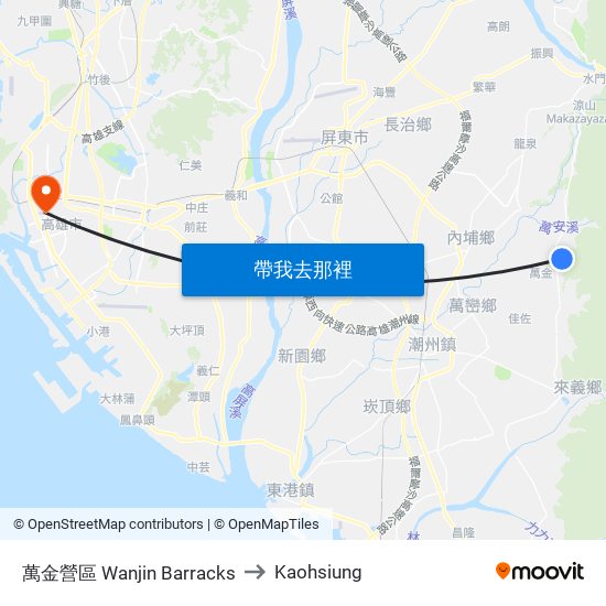 萬金營區 Wanjin Barracks to Kaohsiung map