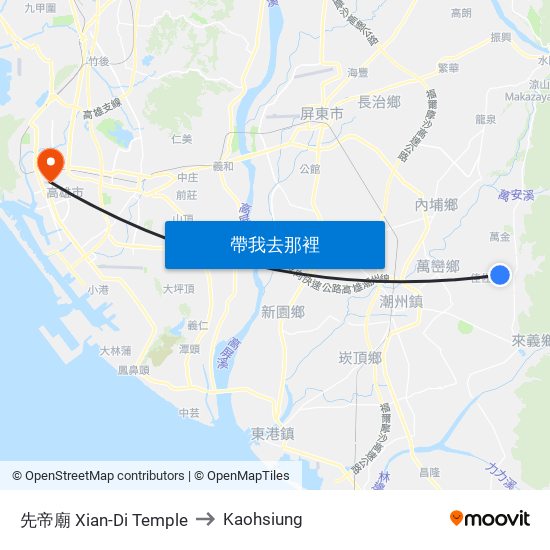 先帝廟 Xian-Di Temple to Kaohsiung map
