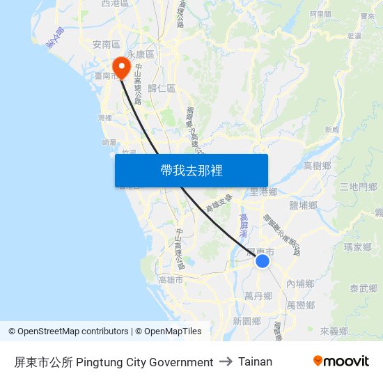 屏東市公所 Pingtung City Government to Tainan map