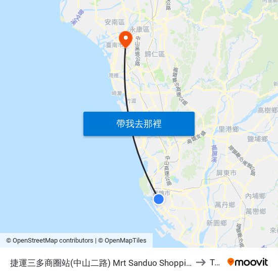 捷運三多商圈站(中山二路) Mrt Sanduo Shopping District Station (Jhongshan 2nd Rd.) to Tainan map