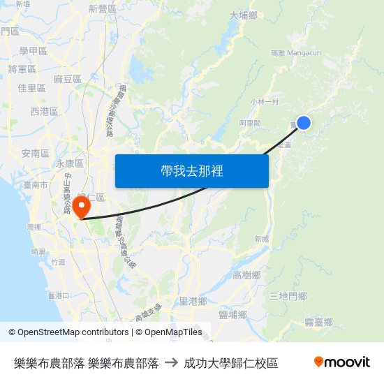 樂樂布農部落 樂樂布農部落 to 成功大學歸仁校區 map