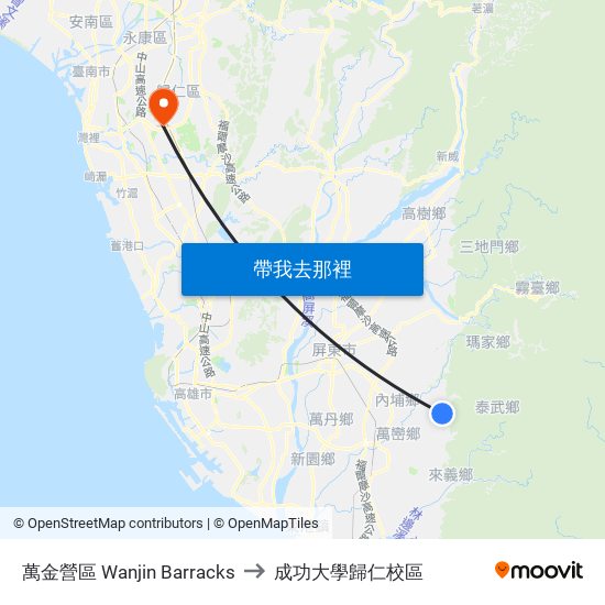 萬金營區 Wanjin Barracks to 成功大學歸仁校區 map