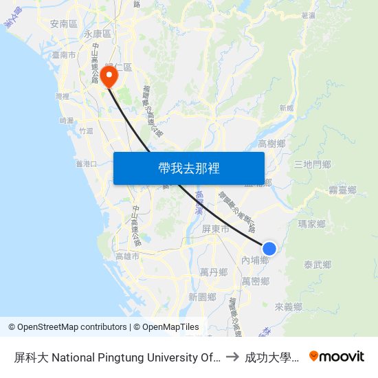 屏科大 National Pingtung University Of Science And Technology to 成功大學歸仁校區 map