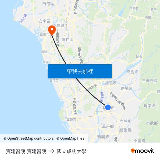寶建醫院 寶建醫院 to 國立成功大學 map
