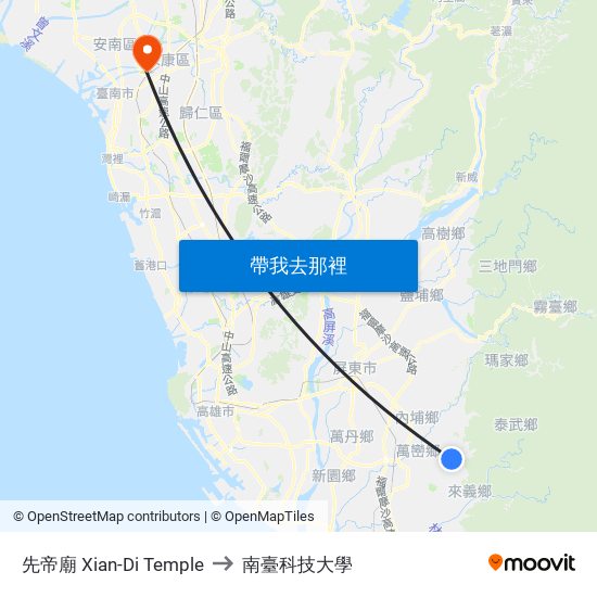 先帝廟 Xian-Di Temple to 南臺科技大學 map