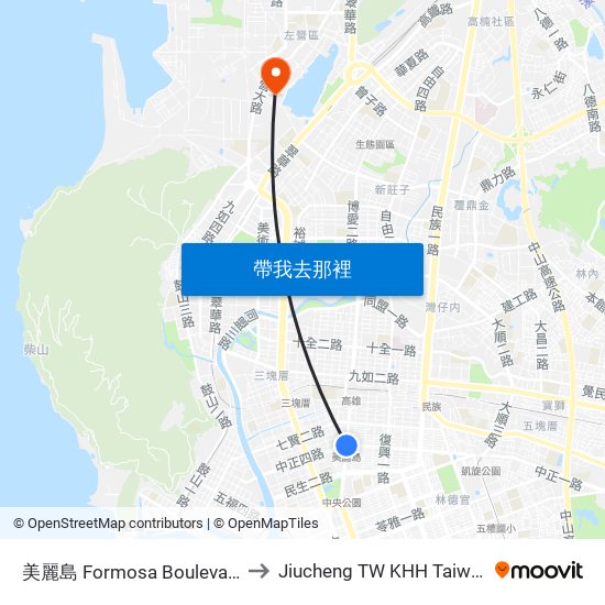 美麗島 Formosa Boulevard to Jiucheng TW KHH Taiwan map