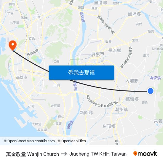 萬金教堂 Wanjin Church to Jiucheng TW KHH Taiwan map