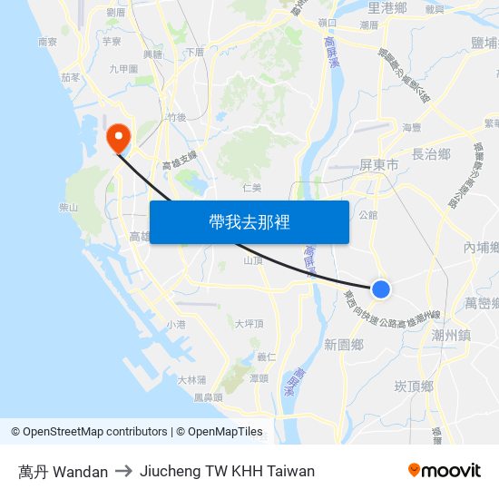 萬丹 Wandan to Jiucheng TW KHH Taiwan map