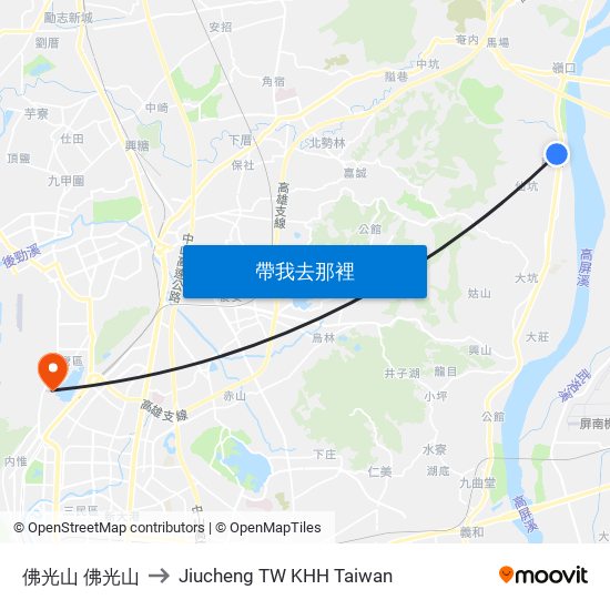 佛光山 佛光山 to Jiucheng TW KHH Taiwan map