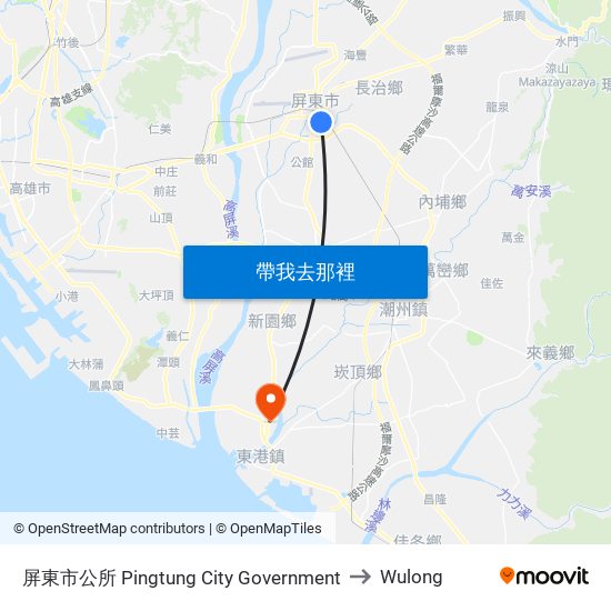 屏東市公所 Pingtung City Government to Wulong map