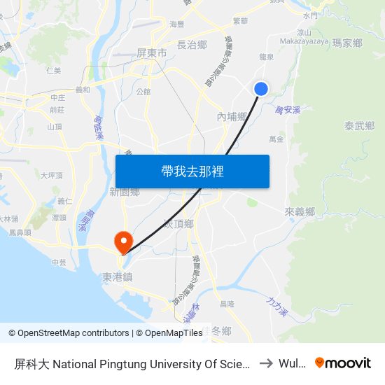 屏科大 National Pingtung University Of Science And Techno to Wulong map