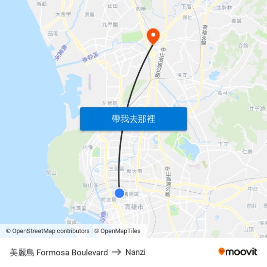 美麗島 Formosa Boulevard to Nanzi map