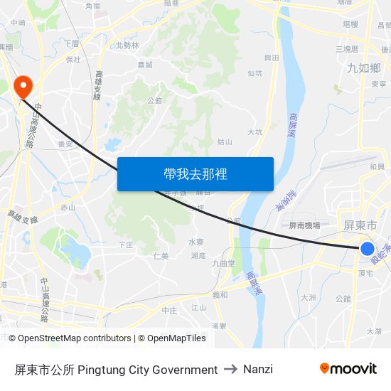 屏東市公所 Pingtung City Government to Nanzi map