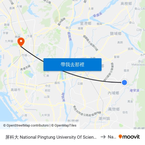 屏科大 National Pingtung University Of Science And Techno to Nanzi map