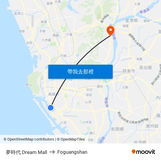 夢時代 Dream Mall to Foguangshan map