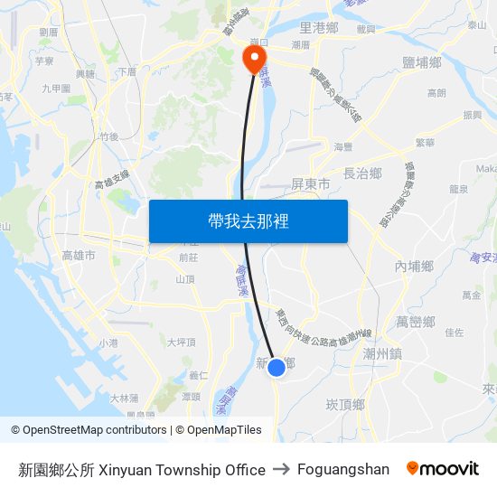 新園鄉公所 Xinyuan Township Office to Foguangshan map