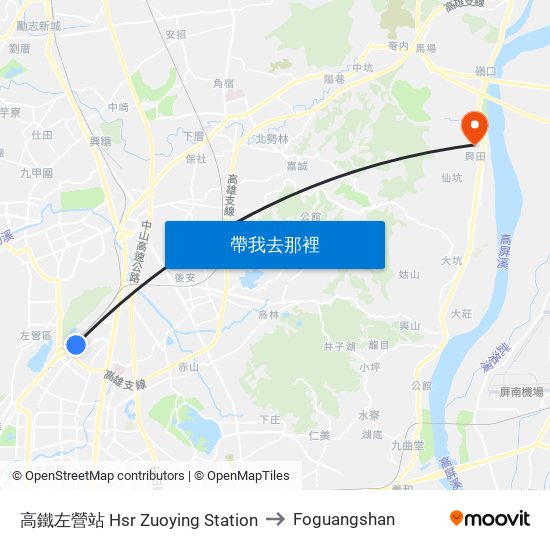 高鐵左營站 Hsr Zuoying Station to Foguangshan map