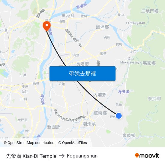 先帝廟 Xian-Di Temple to Foguangshan map