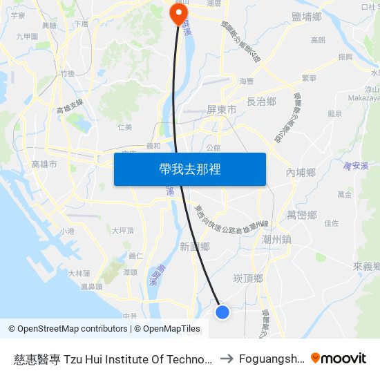 慈惠醫專 Tzu Hui Institute Of Technology to Foguangshan map