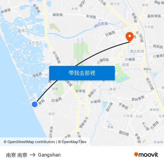 南寮 南寮 to Gangshan map