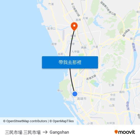三民市場 三民市場 to Gangshan map