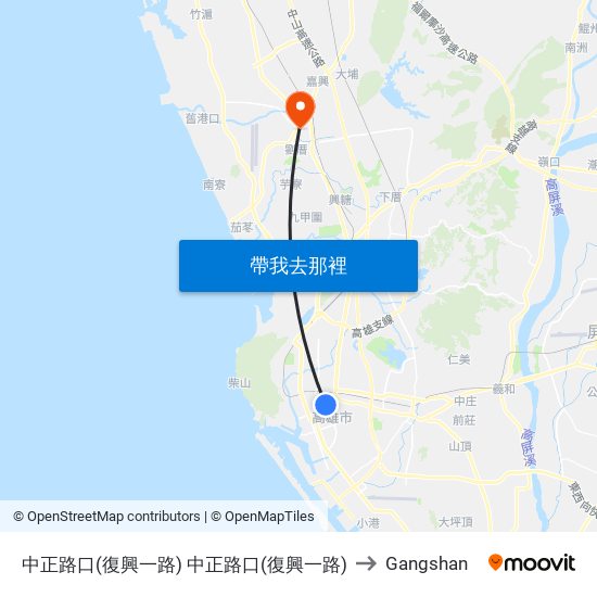 中正路口(復興一路) 中正路口(復興一路) to Gangshan map
