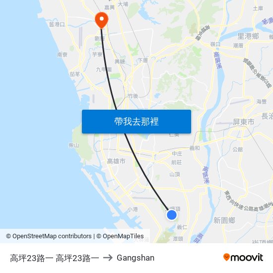 高坪23路一 高坪23路一 to Gangshan map