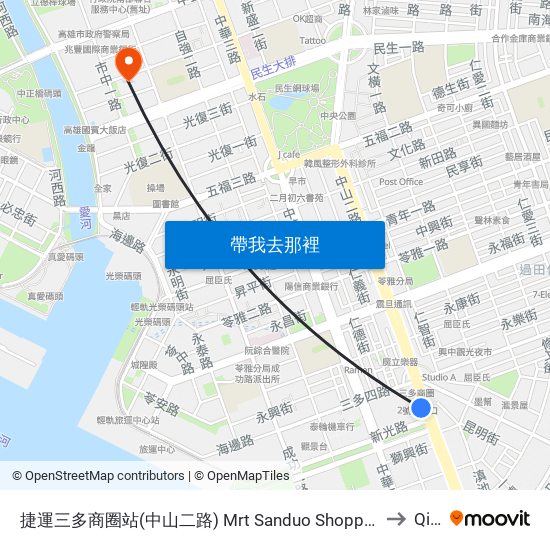 捷運三多商圈站(中山二路) Mrt Sanduo Shopping District Station (Jhongshan 2nd Rd.) to Qianjin map